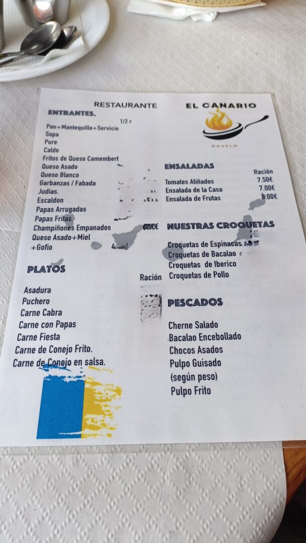 carta restaurante el canario