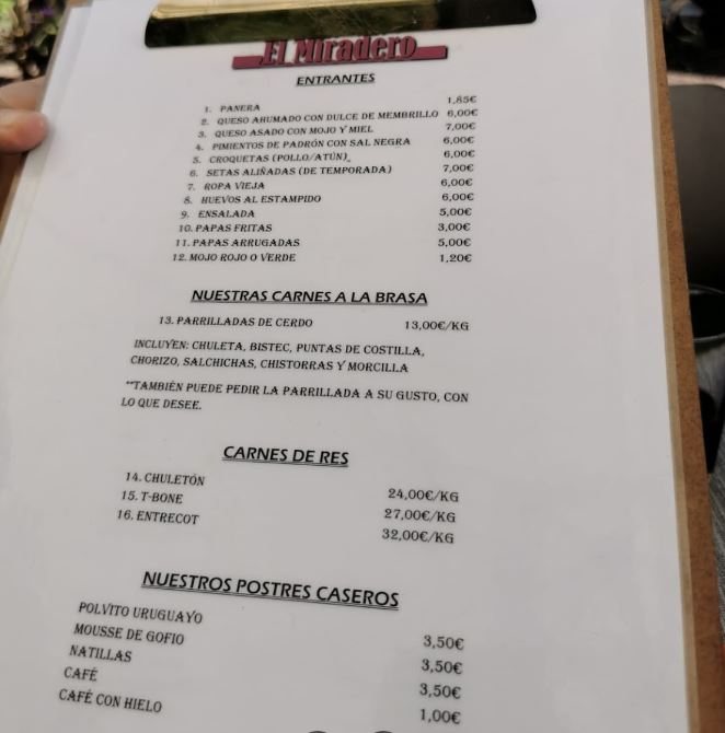 carta Guachinche El Miradero​